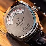 Stauer Men's Dashtronic Watch with Genuine Black Leather Band – Automatic Kinetic Timepiece