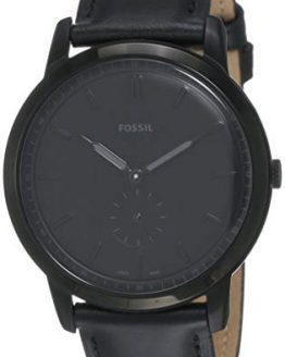 Fossil Men's The The Minimalist - Mono Stainless Steel Analog-Quartz Watch with Leather Calfskin Strap, Black, 22 (Model: FS5447)