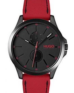 Hugo Men's #Jump Quartz Black IP and Rubber Strap Casual Watch, Color: Black (Model: 1530003)