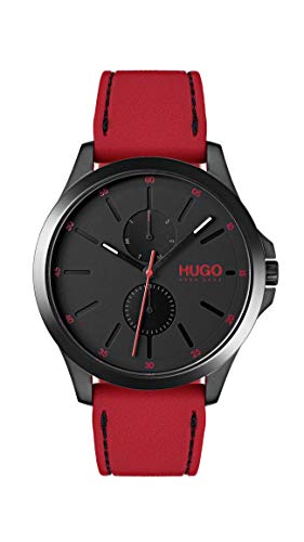 Hugo Men's #Jump Quartz Black IP and Rubber Strap Casual Watch, Color: Black (Model: 1530003)