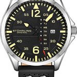 Stuhrling Original Mens Leather Watch -Aviation Watch, Quick-Set Day-Date, Leather Band with Steel Rivets, 699 Men Watch Collection