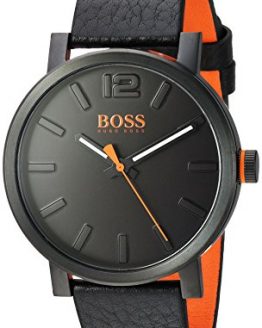 HUGO BOSS Men's Bilbao Stainless Steel Quartz Watch with Leather Strap, Black, 20 (Model: 1550038)