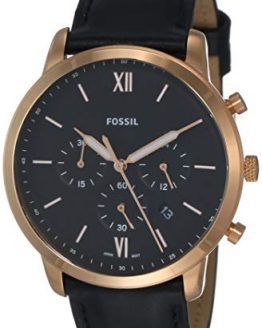 Fossil Men's Neutra Chrono Stainless Steel Quartz Watch with Leather Calfskin Strap, Black, 20 (Model: FS5381)