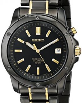 Seiko Men's SNQ045 Perpetual Calendar Black Ion Dress Watch