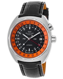 Glycine 3903-196-Lbk9 Men's Airmen Sst-12 Automatic Gmt Black Genuine Leather And Dial Watch