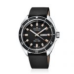 Edox Men's Delfin Stainless Steel Swiss-Automatic Diving Watch with Leather Strap, Black, 22 (Model: 88004 3 NIN)
