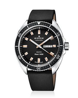 Edox Men's Delfin Stainless Steel Swiss-Automatic Diving Watch with Leather Strap, Black, 22 (Model: 88004 3 NIN)