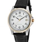Glycine 3519-34-Lb9 Men's Black Genuine Leather White Dial Gold-Tone Bezel Watch