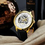 Stuhrling Men's Symphony Automatic Gold-Plated Black Leather Strap Watch