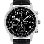 Seiko Men's SNDC33 Classic Black Leather Black Chronograph Dial Watch