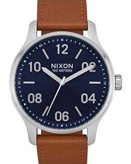 NIXON Patrol Leather A1243 - Navy/Saddle - 100m Water Resistant Men's Analog Classic Watch (42mm Watch Face, 21mm Leather Band)