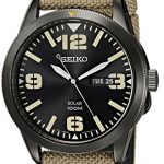 Seiko Men's SNE331 Sport Solar Black Stainless Steel Watch with Beige Nylon Band