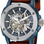 Fossil Men's Stainless Steel Automatic-self-Wind Watch with Leather Calfskin Strap, Brown, 24 (Model: ME3135)