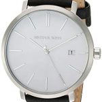 Michael Kors Men's Blake Stainless Steel Quartz Watch with Leather Strap, Silver/Black, 20