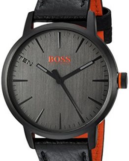 HUGO BOSS Men's Copenhagen Stainless Steel Quartz Watch with Leather Strap, Black, 20 (Model: 1550055)