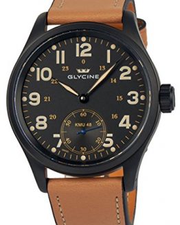 Glycine KMU 48 Kriegs Marine Uhren Manual Wind Black PVD Mens Watch 3906.99AT LB33