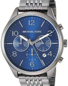 Michael Kors Men's Merrick Quartz Watch with Stainless-Steel-Plated Strap, Gunmetal/Grey/Blue, 20
