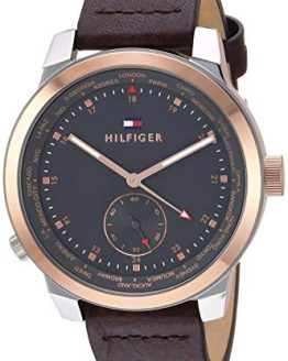 Tommy Hilfiger Men's Quartz Watch with Leather Calfskin Strap, Brown, 19.5 (Model: 1791554)