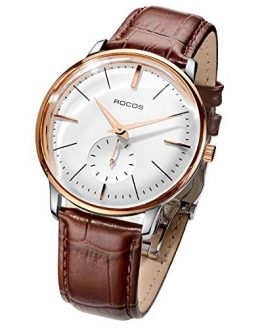 Men's Wrist Watches ROCOS Automatic Mechanical Watch for Men Waterproof Analog Watch with Stainless Steel and White Dial Luxury Classic Elegant Gift#R0140 ... (Brown)