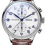 Men's Chronograph Wrist Watches ROCOS Japanese Quartz Watch for Men Waterproof Analog Watch with Genuine Leather and White Dial Luxury Classic Elegant Gift#R0133 (Silver & Brown)