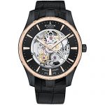 Edox Men's Grand Ocean Stainless Steel Swiss-Automatic Diving Watch with Leather Strap, Black, 20 (Model: 85301 357RN NIR)
