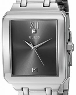 GUESS Rectangular Stainless Steel Grey Genuine Diamond Dial Bracelet Watch. Color: Silver-Tone (Model: U0917G2)