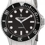 Peugeot Men's Silver Steel Pro Diver Black Bezel Bracelet Watch 1023S