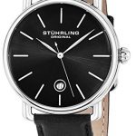 Stuhrling Original Ascot Mens Black Watch - Swiss Quartz Analog Date Wrist Watch for Men - Stainless Steel Mens Designer Watch with Black Leather Strap 768.02