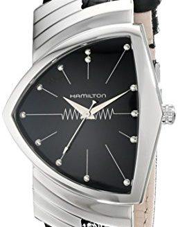 Hamilton Mens H24411732 Ventura Stainless Steel Watch with Black Leather Band