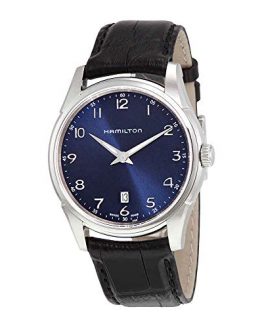 Hamilton Men's Jazzmaster Stainless Steel Swiss-Quartz Watch with Leather Calfskin Strap, Black, 20 (Model: H38511743)