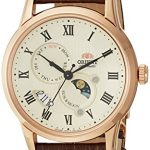 Orient Men's Sun and Moon Version 3 Stainless Steel Japanese-Automatic Watch with Leather Calfskin Strap, Brown, 22 (Model: FAK00001Y0)
