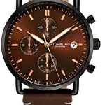 Stuhrling Original Chronograph Mens Watch Leather Watch Band Silver Dial with Date Minimalist Style 38mm Case - 3903 Watches for Men Collection (Brown/Brown)
