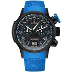 Edox Men's Chronorally 48mm Blue Leather Band Titanium Case Quartz Black Dial Watch 38001 TINNBU3 NIBU3