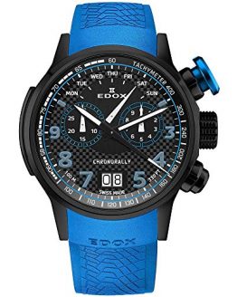 Edox Men's Chronorally 48mm Blue Leather Band Titanium Case Quartz Black Dial Watch 38001 TINNBU3 NIBU3