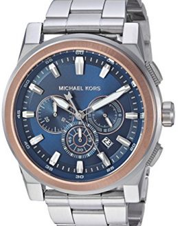 Michael Kors Men's Grayson Analog-Quartz Watch with Stainless-Steel Strap, Silver, 24 (Model: MK8598)