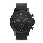 Fossil Men's Nate Quartz Stainless Steel and Leather Chronograph Watch, Color: Black (Model: JR1354)