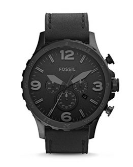 Fossil Men's Nate Quartz Stainless Steel and Leather Chronograph Watch, Color: Black (Model: JR1354)