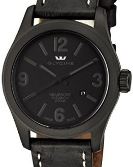 Glycine Incursore Automatic PVD Coated Stainless Steel Mens Strap Watch Black Dial Calendar 3874.999