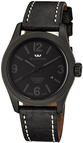 Glycine Incursore Automatic PVD Coated Stainless Steel Mens Strap Watch Black Dial Calendar 3874.999