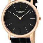 Stuhrling Original Men's 601.3345K1 Analog Classic Ascot Swiss Quartz Ultra Thin Rose Tone Black Leather Strap Watch
