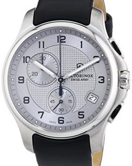 Victorinox Swiss Army Silver Dial SS Leather Chrono Quartz Men's Watch 241553