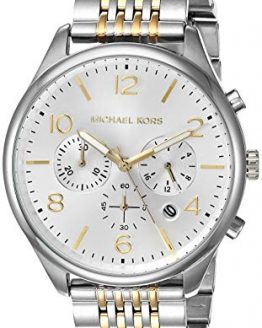 Michael Kors Men's Merrick Quartz Watch with Stainless-Steel-Plated Strap, Silver/Two Tone, 20