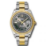 Rolex Datejust II 41 Grey Green Roman Dial Steel 18k Yellow Gold and Diamonds Mens Watch 116333