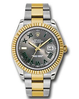 Rolex Datejust II 41 Grey Green Roman Dial Steel 18k Yellow Gold and Diamonds Mens Watch 116333