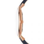 Fossil Men's Minimalist Stainless Steel Quartz Watch with Leather Calfskin Strap, Blue