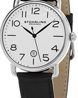 Stuhrling Original Men's 695.01 Symphony Swiss Quartz Date Black Leather Strap Watch