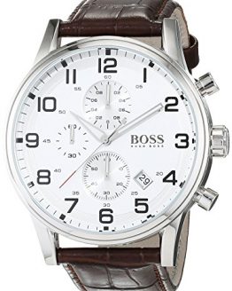 Hugo Boss Silver Dial SS Leather Chrono Quartz Mens Watch 1512447