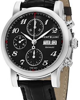 Montblanc Men's Star Stainless Steel Swiss-Automatic Watch with Leather Strap, Black, 20 (Model: 106467)