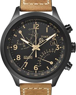 Timex Men's Intelligent Quartz Fly-Back Chronograph Tan Strap Black Case