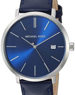 Michael Kors Men's Blake Stainless Steel Quartz Watch with Leather Strap, Silver/Blue, 20
